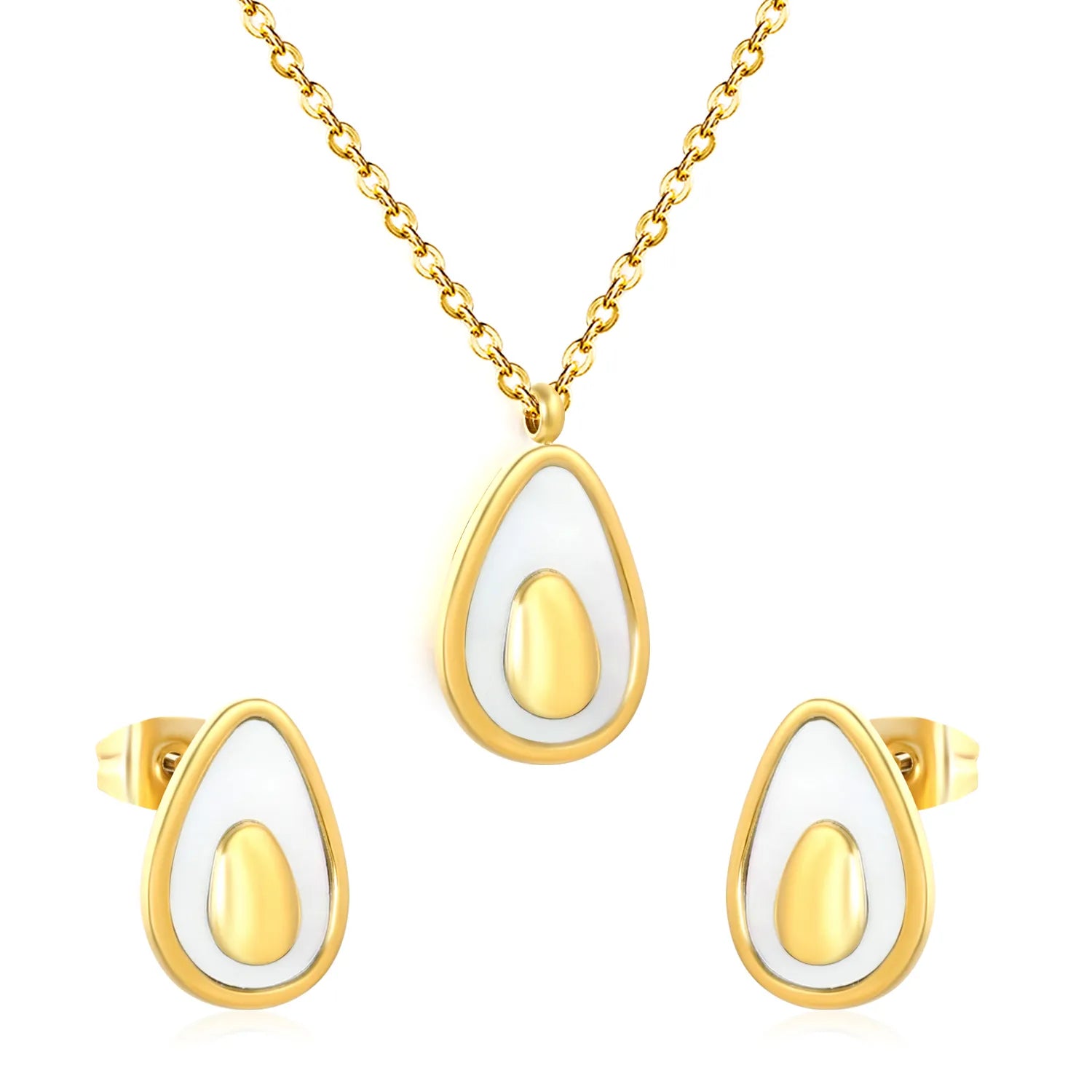 (Same as LPS51501G) Avocado Pendant Necklace and Earring Set in Gold - Asonjewelry